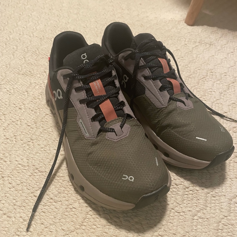 On Running Athletic Shoes in Olive and Black